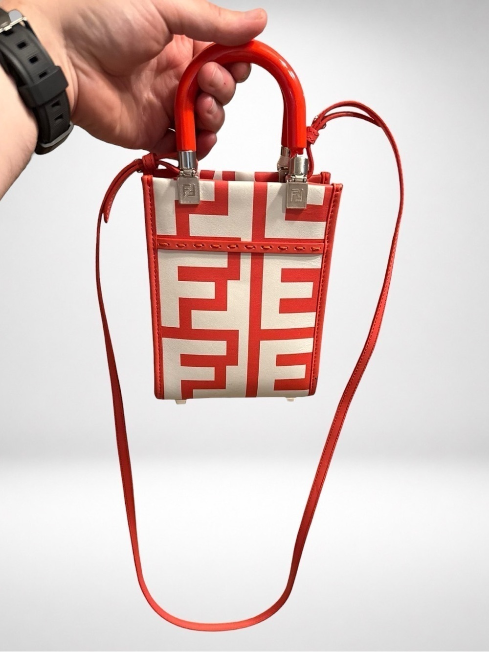 Fendi x Marc Jacobs Sunshine Mini Tote Coral Leather Crossbody Bag Y2K - Picture 6 of 16